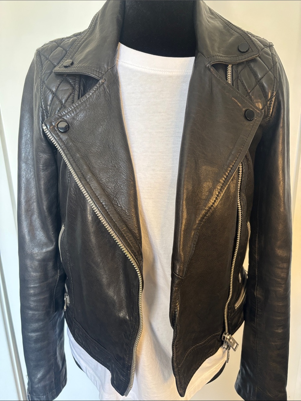 All Saints Classic Black Leather Moto Jacket